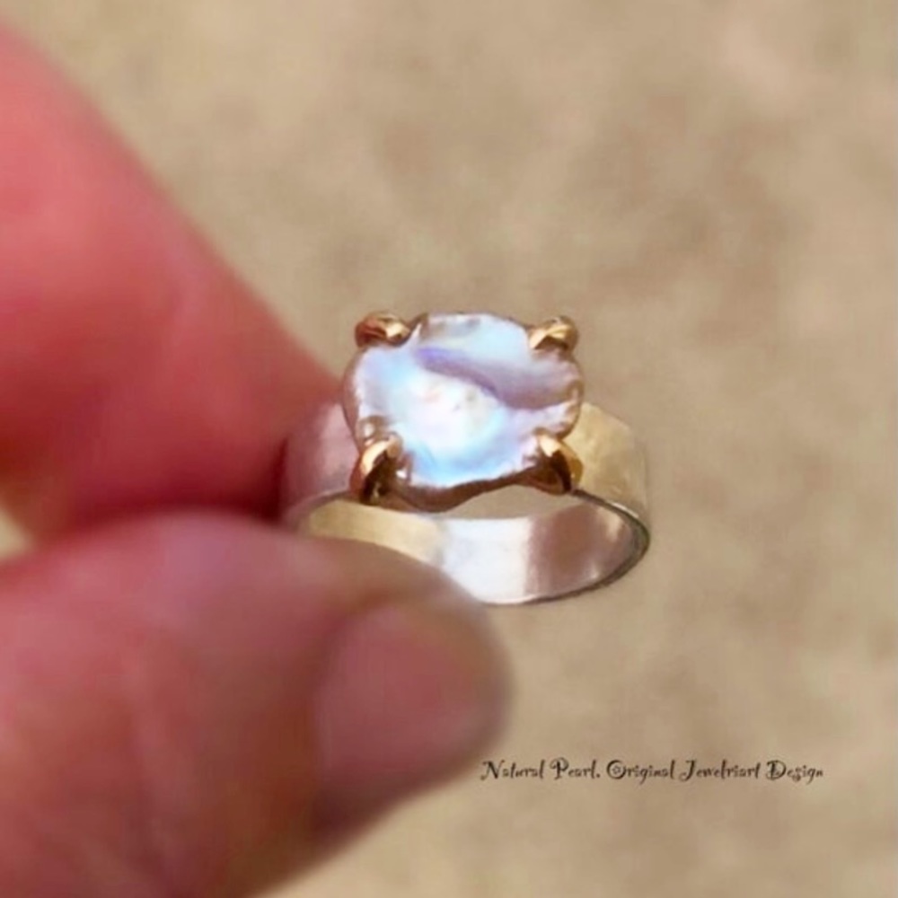 925 Silver Raw Pearl Ring